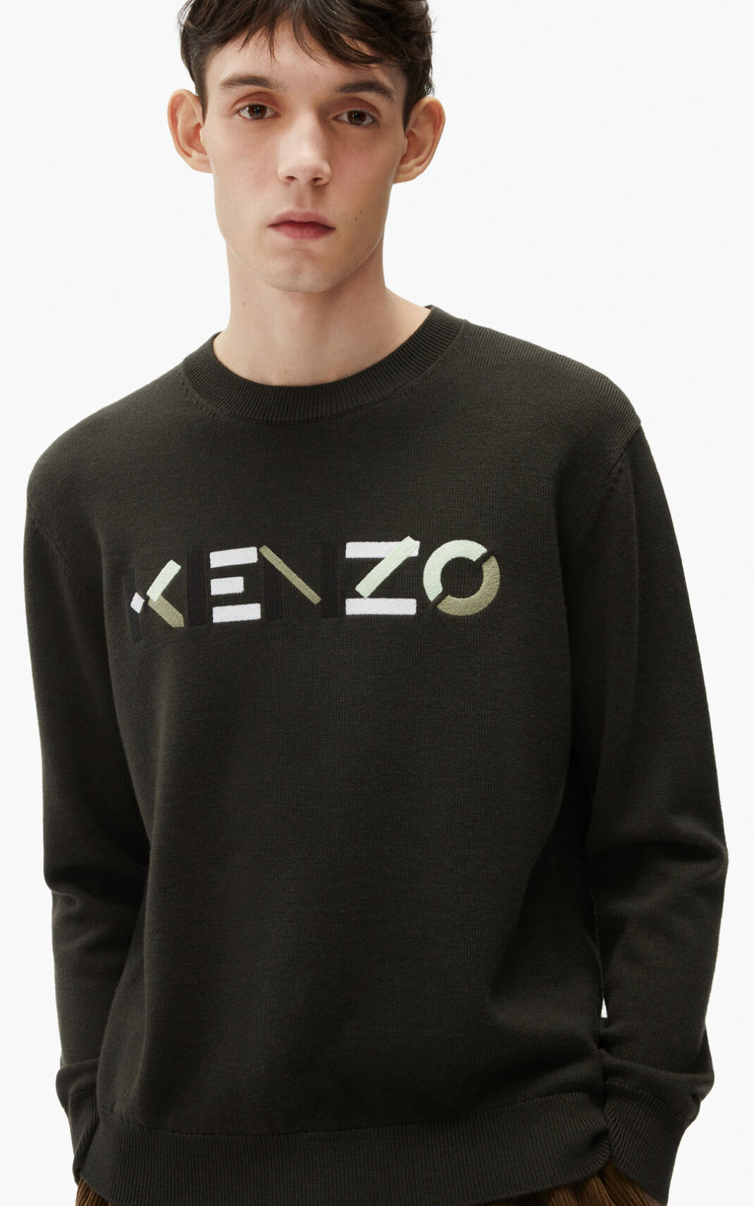 Pull Kenzo Logo merino wool Homme Grise Grise | UAJC-06419